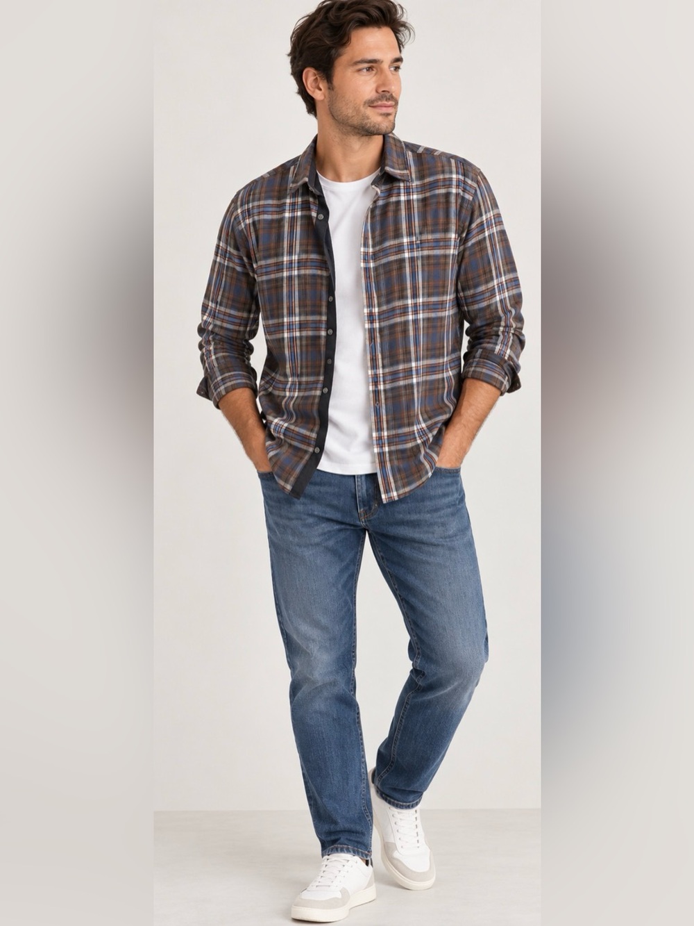 Hugo Boss Plaid Button-Up Shirt Men’s Large Brown Blue
